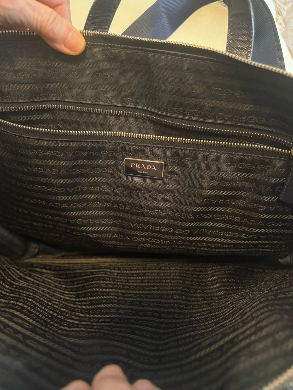 Prada Navy (Bluette) Saffiano Leather Briefcase with Shoulder Strap